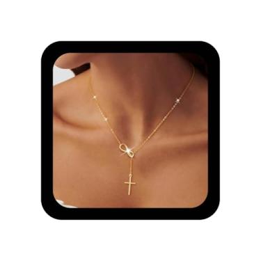 Imagem de TseanYi Colar em Y com cruz boêmia, ouro, número 8, gargantilha, vintage, crucifixo, colar ajustável, corrente religiosa, cristã, joias para mulheres, Zinco, Sem Pedra Preciosa