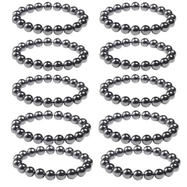 Imagem de Kit 10 Pulseira Hematita 8mm Pedra Natural Ajustável Emagrecimento Proteção