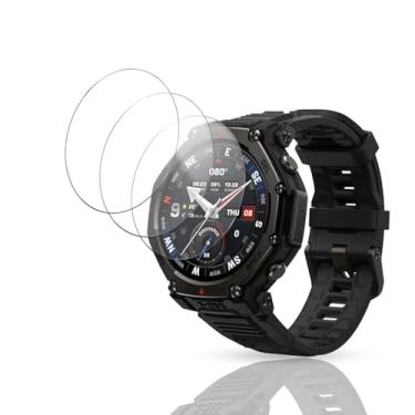 Imagem de YAJOJO Pacote com 3 protetores de tela para Smart Watch Amazfit T-Rex 3 Pro 48 mm, dureza 9H, vidro temperado para SmartWatch Amazfit T-Rex 3 Pro, borda redonda 2,5D, antiarranhões, sem bolhas