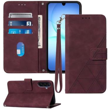 Imagem de Moment Dextrad Capa carteira para Samsung A17 5G, compartimentos para cartão, alça de pulso, proteção interna de telefone TPU, capa flip de couro PU para Galaxy A17 2025 (vermelho)