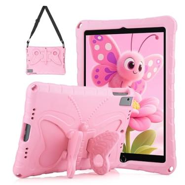 Imagem de YEBOLU Capa para iPad 9ª/8ª/7ª geração, 10,2 polegadas, com alça de ombro com suporte de borboleta, desenho kawaii, para meninas, crianças, mulheres, capa leve para iPad 9/8/7 gerações, rosa