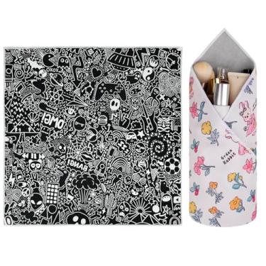 Imagem de GianiaChi Pano mágico autoadesivo | Protetor de lente de câmera + bolsa de armazenamento de cosméticos | Reutilizável, lavável, organizador dobrável | Estojo de viagem portátil para lentes, pincéis e