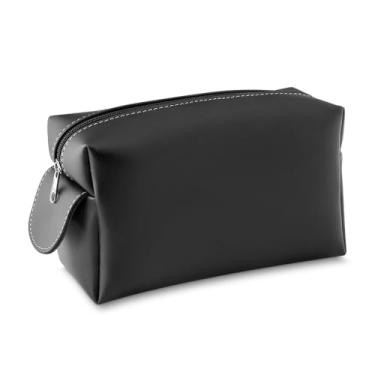 Imagem de Nécessaire Premium Elegante de Viagem em Couro PU Com Capacidade de 3 Litros, Cor Preto, com Alça Lateral, Organizador para Produtos de Higiene Pessoal, Zíper Frontal, Organização com Estilo