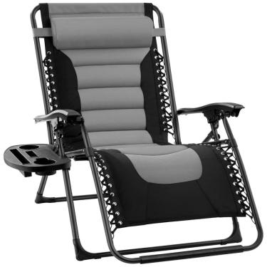 Imagem de Cadeira Reclinável Ajustável Gravidade Zero com Apoio de Cabeça e Porta Copos, BEST CHOICE PRODUCTS, Cinza