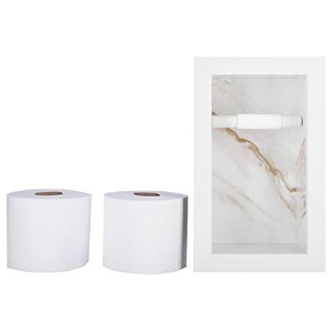 Imagem de Nicho Design Porta Papel Higiênico de Embutir, Porcelanato Polido - (Calacata) 15x27x11cm, Moderno, com Reservatório para 2 Rolos e Rolete