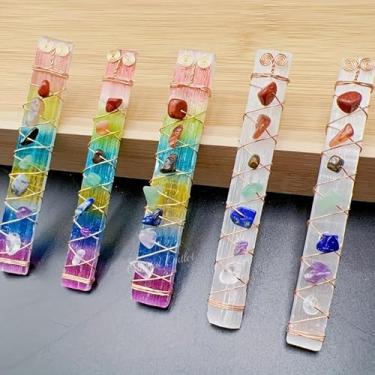 Imagem de 1 bastão de selenita de 7 chakras, varinha de pedra de cristal natural para meditação, carregamento, clareamento, decoração de ioga de presente