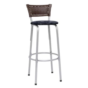 Imagem de Banqueta Alta Junco Argila Estrutura Prata 70cm Para Balcão Ilha Bancada Cozinha Bar Bistrô Americano - Itagold (Assento Floral Preto)
