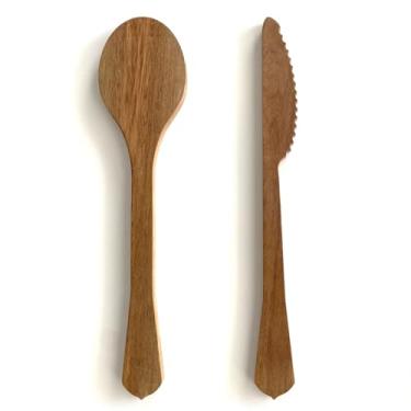 Imagem de Conjunto Faca e Colher Decorativos Artesanais Madeira Maciça Diversos Tamanhos Decoração (Com Verniz, 30cm)