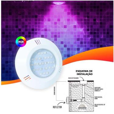Imagem de Refletor Led Rgb 6W Abs Iluminação Multicolorida Para Piscina Prova D'Água- Brustec