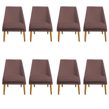 Imagem de Kit 08 Cadeiras Para Sala De Jantar Ana Pés Palito Veludo Rosê D'classe Decor