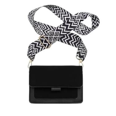 Imagem de Bolsa transversal quadrada pequena vintage para mulheres, bolsa de ombro larga com alça ajustável com fecho de metal, Preto