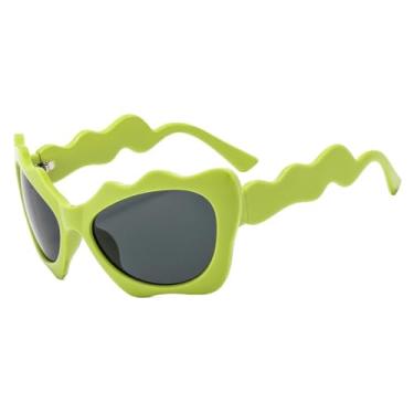 Imagem de Óculos de sol estilo gatinho premium, armação grande, proteção solar UV400, para mulheres e homens, verão e viagem (verde e cinza)