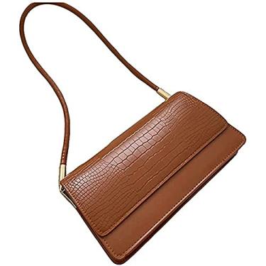 Imagem de Bolsas femininas de couro modernas com padrão de pele de cobra bolsa de ombro leve clutch bolsa axila, Marrom claro, Moda casual