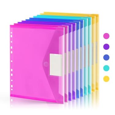 Imagem de 10 unidades Envelope Plástico com 11 Buracos Pasta Transparente Etiquetas de Folhas Soltas 3 Anéis Organizador Bolsos Tamanho A4 Letra Espessura Aprimorada Resistente ao Desgaste Aba Externa para Cate