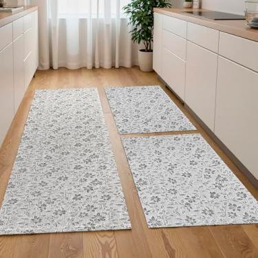 Imagem de Kit Tapetes e Passadeira de Cozinha 3 Peças Rústico Floral Antiderrapante (Preto)