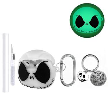 Imagem de AZGYIAI Capa para Apple AirPods 4 2024, [brilha no escuro] linda capa de caveira para AirPods 4ª geração, capas de silicone macio com kit de limpeza e chaveiro de caveira para mulheres e homens