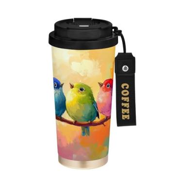 Imagem de SEHANY Caneca de café de viagem Blue Birds 482 g com tampa revestida de cerâmica e à prova de vazamento, parede dupla, isolada a vácuo, copo de aço inoxidável para bebidas quentes e frias