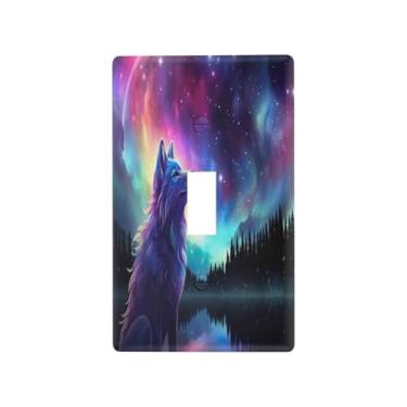 Imagem de Blueangle Tampa de placa de parede para interruptor de luz - Aurora Boreal Wolf Light Switch Cover Decorativa Placa de Parede, Tamanho 1 - Gangue 4,53 x 2,76 polegadas (346)