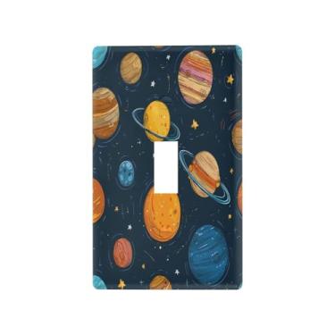 Imagem de Blueangle Capa para placa de parede para interruptor de luz - desenho animado sistema solar planetas capa decorativa para tomada placa de parede, tamanho 1 gangue 4,53 x 2,76 polegadas (239)