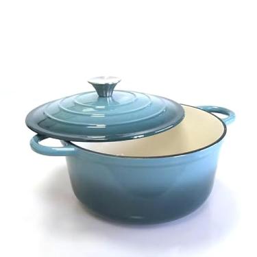 Imagem de Maldira Forno holandês de ferro fundido esmaltado, panela antiaderente com tampa (azul pavão, 4,5 litros)