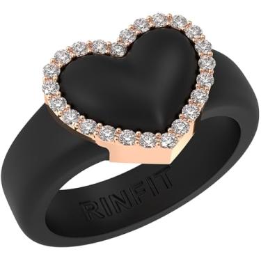 Imagem de Rinfit Aliança de casamento feminina de silicone com pedras - Anel de coração com zircônia cúbica - Design pendente de patente, Size 8, Silicone, Zircônia cúbica