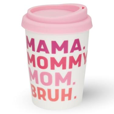 Imagem de ARTHAUSEN Caneca de café de viagem de cerâmica com tampa - Mama Bruh - Reutilizável China e recipiente portátil de silicone para bebidas quentes e frias - Segura para lava-louças e micro-ondas -