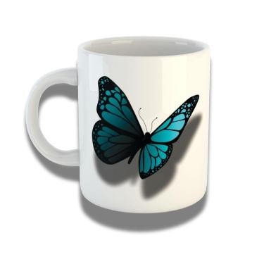 Imagem de Caneca De Porcelana 325ml Com Design 3d Exclusivo Borboleta Azul
