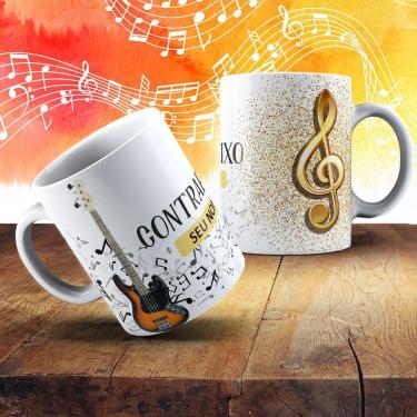 Imagem de Caneca De Porcelana 325ml Com Estampa De Instrumentos Musicais Contrabaixo