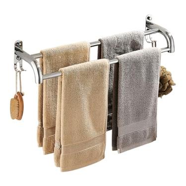 Imagem de Toalheiro duplo, barra de toalha de prata, suporte de toalha de banheiro de aço inoxidável, prateleira de toalha pendurada na parede com gancho