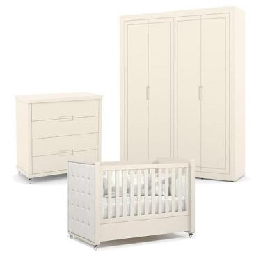 Imagem de Quarto de Bebe 4 Portas Tutto New com Capitonê New Boucle e Gaveteiro 