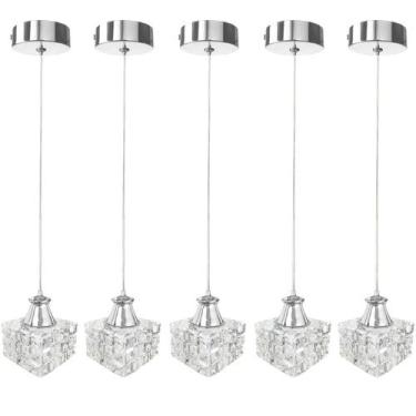 Imagem de Kit 5 Pendente Cristal Para Quarto Metal Prateado G9 Bet43 - Acienda