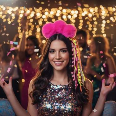 Imagem de Tiara Feminina Carnaval Pompom Festa Fantasia - Lika Bijuterias, Pink