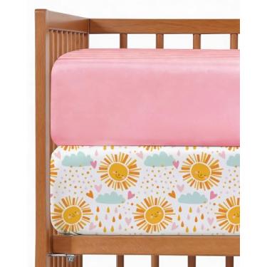 Imagem de Pacote com 2 lençóis de berço com elástico - Pacote N Play para colchão de brincar e embalar - Roupa de cama macia para meninos e meninas - Sem desbotamento e rugas - Oeko-Tex - 96,5 x 61 cm, Sunny