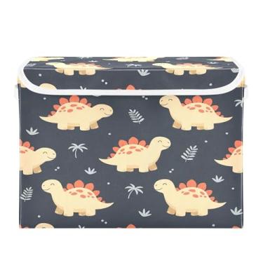 Imagem de Burbuja Caixa de armazenamento de dinossauros com tampa e alças, grande caixa de armazenamento dobrável para prateleiras armário quarto escritório organizador