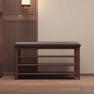 Imagem de Rack de banco de sapatos com armazenamento 128 x 30 x 50 cm, banco de entrada de madeira maciça com prateleira, organizador de sapatos de entrada com assento acolchoado, banco de armazenamento para