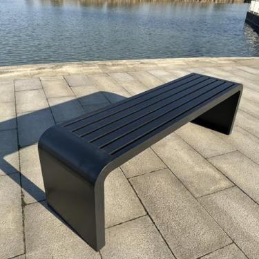 Imagem de Bancos de jardim para ambientes externos, banco de pátio de metal de ferro fundido, banco externo à prova de sol e intempéries, para parque, quintal, varanda, gramado, varanda, quintal (preto, 150 cm)