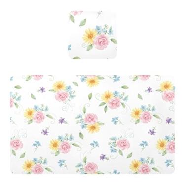 Imagem de Burbuja Jogo americano de flores conjunto de 4 para mesa de jantar, tapetes de mesa de PVC à prova d'água, antiderrapantes, resistentes ao calor, fáceis de limpar, 30 x 45 cm