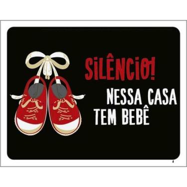 Imagem de Kit 10 Placas Silêncio Nessa Casa Bebê Vermelha 27X35 - Sinalizo