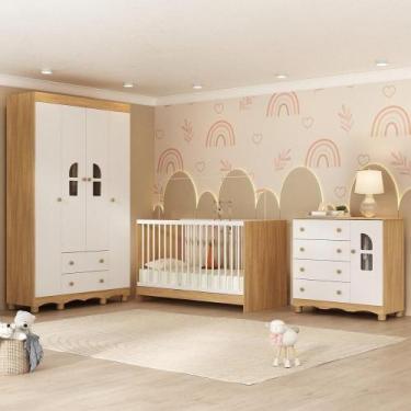 Imagem de Quarto De Bebê Completo Berço 3 Em 1 P-colchão 130x60cm Aurora Multimó