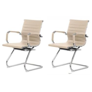 Imagem de Kit 2 Cadeiras Escritório Interlocutor Stripes Fixa Pu Nude - WAW DESI
