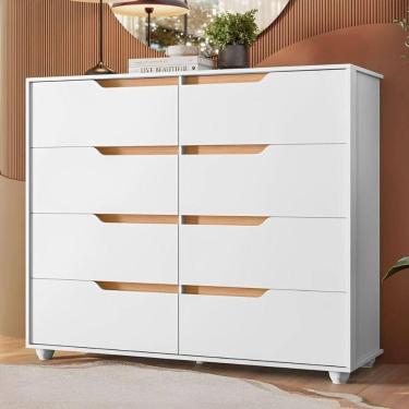 Imagem de Cômoda Com 8 Gavetas Doble Albatroz Branco/freijó