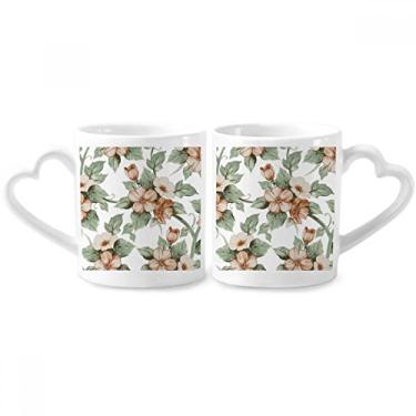 Imagem de Elegante conjunto de canecas decorativas de porcelana para casais, flores de ratã, coração