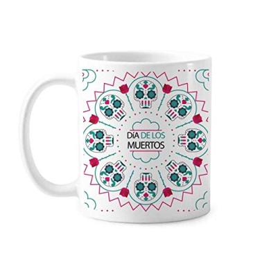 Imagem de Caneca de cerâmica com caveira rosa feliz o dia dos mortos caneca cerâmica xícara de porcelana café louça