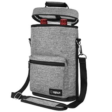 Imagem de opux Bolsa de vinho com 2 garrafas, bolsa térmica térmica para piquenique de viagem, estojo acolchoado portátil à prova de vazamento, presentes de vinho para mulheres e homens, amantes de vinho, Natal