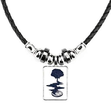Imagem de DIYthinker Colar com padrão de arte de árvore de bússola, bijuteria, torque, pingente de corda de couro