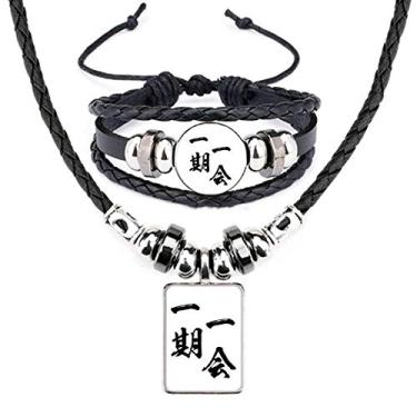 Imagem de Pulseira de couro japonês Once Only For One Life em conjunto de joias