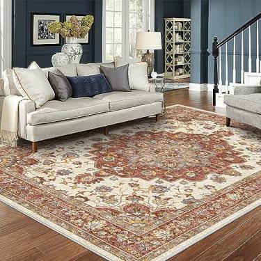 Imagem de TOPRUUG Tapete de área oriental lavável - Tapetes de 20 x 25 cm para sala de estar, tapete macio para quarto, impermeável, floral, envelhecido, resistente a manchas, tapetes de chão sem queda (vermelho, 20 x 25)