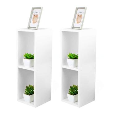 Imagem de Conjunto Mesa De Cabeceira Pequena 20x20x60cm Diamante Branco Quarto Sala