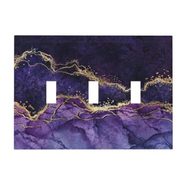 Imagem de Placa decorativa de interruptor de luz de mármore dourado roxo escuro com 3 gangs, placa de parede com interruptor elétrico