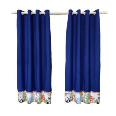 Imagem de Cortina Quarto Infantil Menino Zoo Safari Bichos Azul Royal - Pilli En
